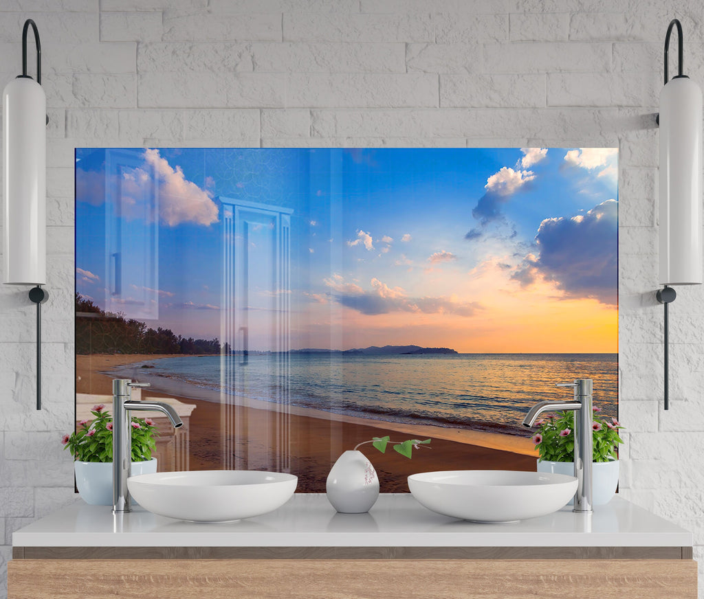 Golden Sunset Beach - Glass Kitchen Backsplash-BacksplashArtworks