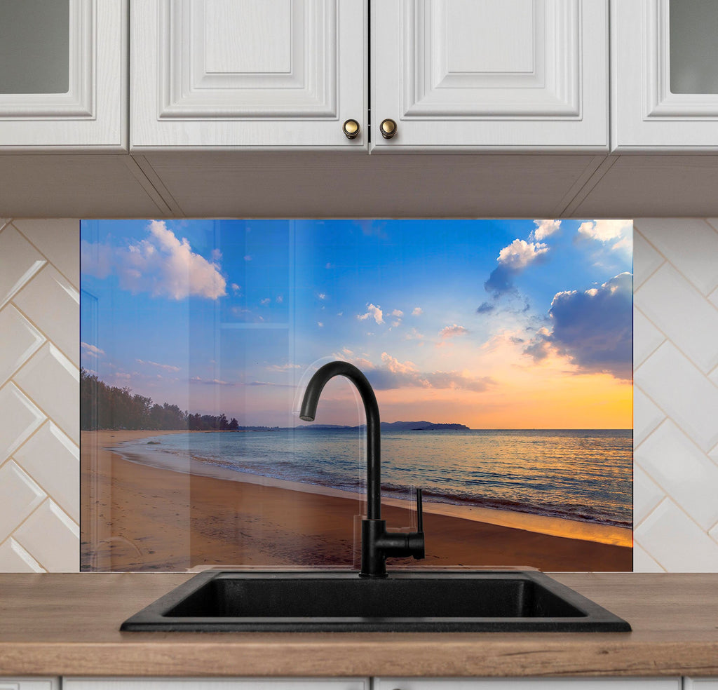 Golden Sunset Beach - Glass Kitchen Backsplash-BacksplashArtworks