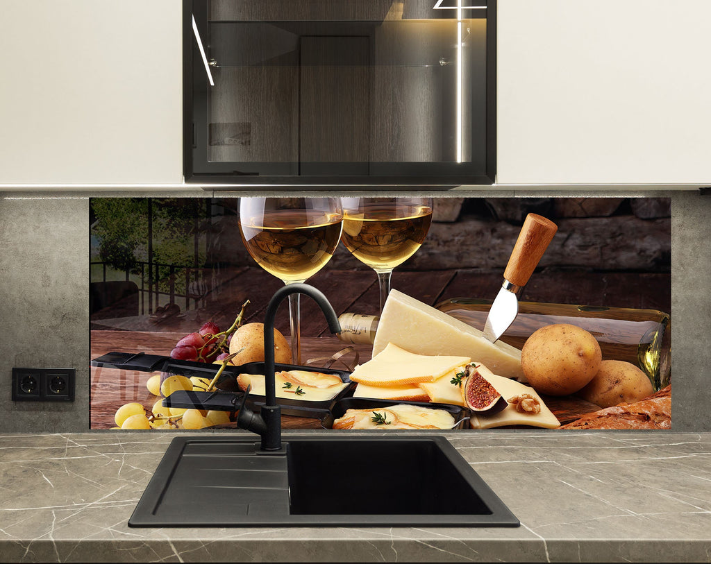 Elegant Wine & Cheese Glass Kitchen Backsplash – Gourmet Pairing-BacksplashArtworks