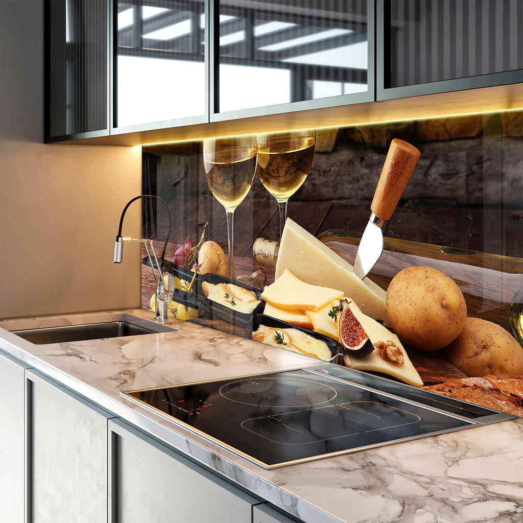 Elegant Wine & Cheese Glass Kitchen Backsplash – Gourmet Pairing-BacksplashArtworks