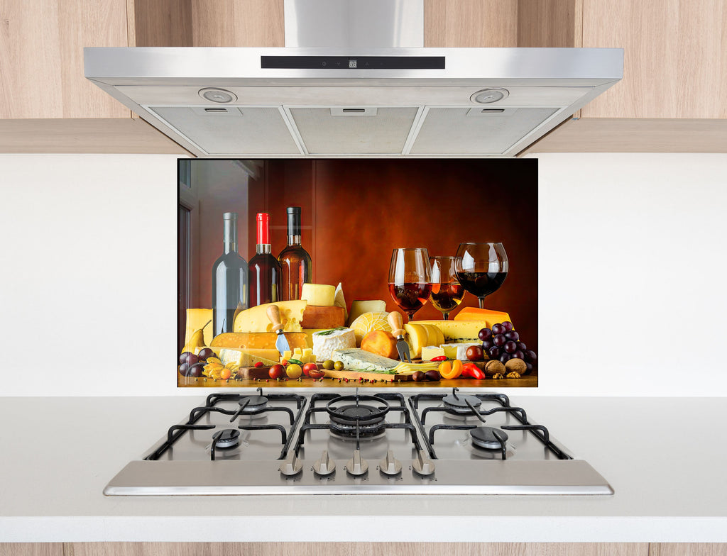 Wine & Cheese Glass Kitchen Backsplash – Elegant Wine & Cheese Design-BacksplashArtworks