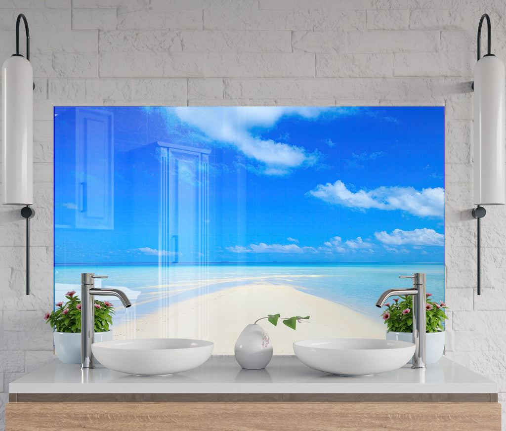 Tropical Ocean Breeze Wall Art – Tempered Glass Bathroom Backsplash-BacksplashArtworks
