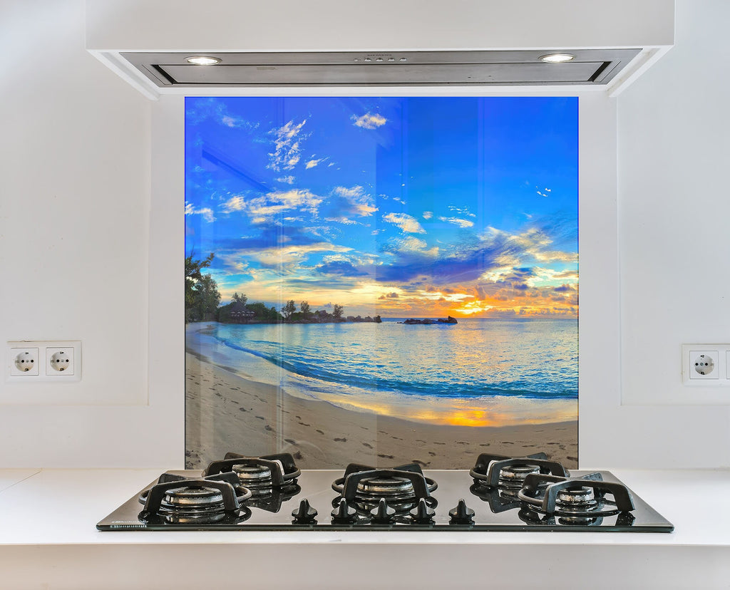Tropical Sunset Beach View Wall Art – Tempered Glass Bathroom Backsplash-BacksplashArtworks