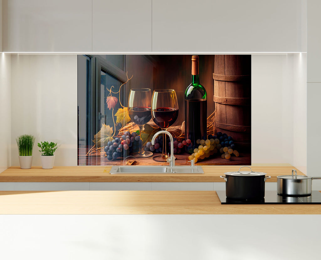 Rustic Wine Glass Kitchen Backsplash | Elegant Vineyard Design-BacksplashArtworks