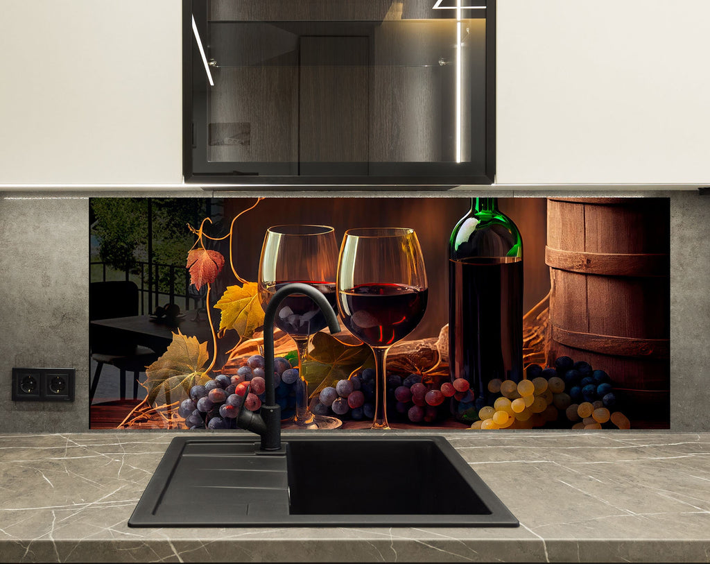 Rustic Wine Glass Kitchen Backsplash | Elegant Vineyard Design-BacksplashArtworks