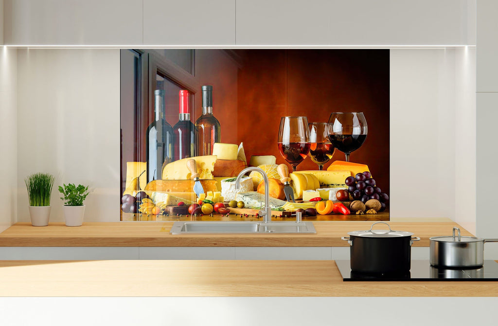 Wine & Cheese Glass Kitchen Backsplash – Elegant Wine & Cheese Design-BacksplashArtworks