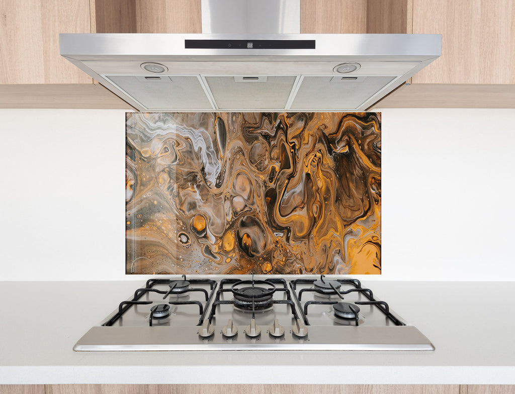 Golden Swirl Abstract - Glass Kitchen Backsplash-BacksplashArtworks