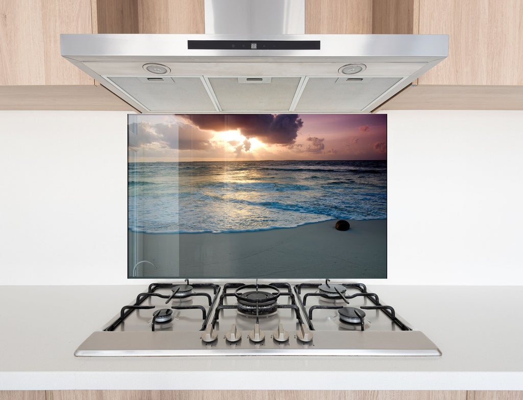 Tranquil Ocean Sunset - Glass Kitchen Backsplash-BacksplashArtworks