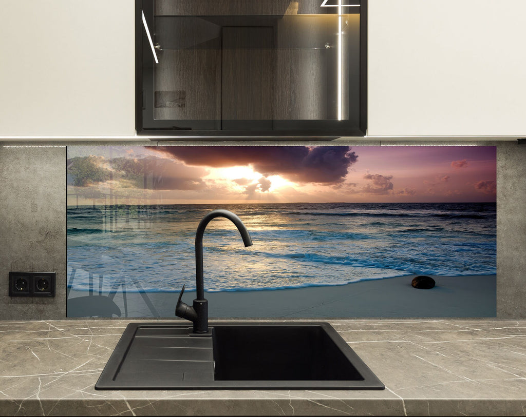 Tranquil Ocean Sunset - Glass Kitchen Backsplash-BacksplashArtworks