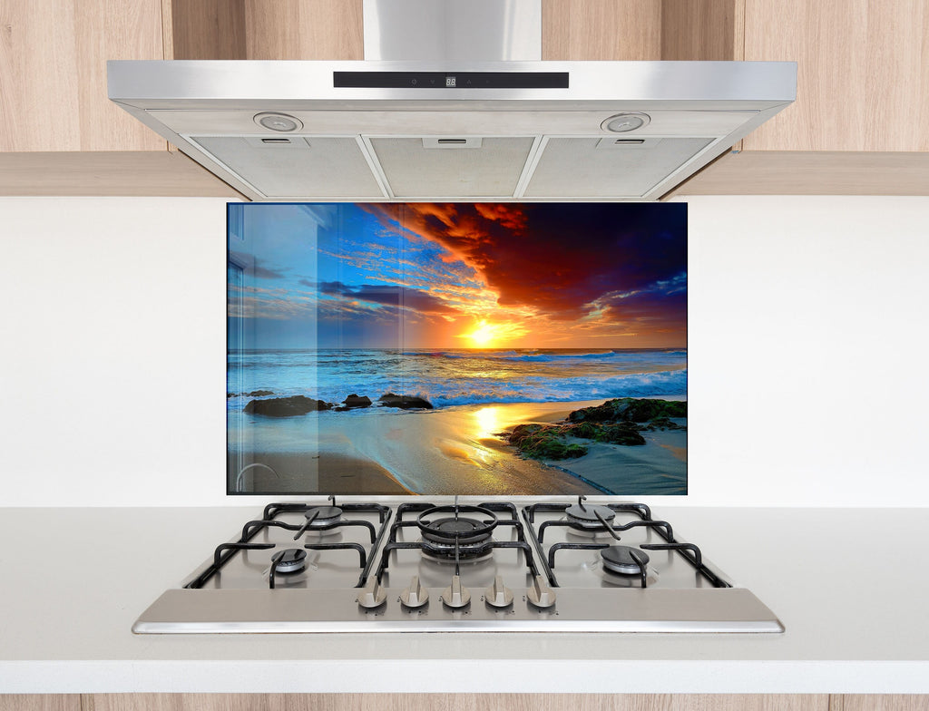 Golden Sunset Beach - Tempered Glass Kitchen Backsplash-BacksplashArtworks
