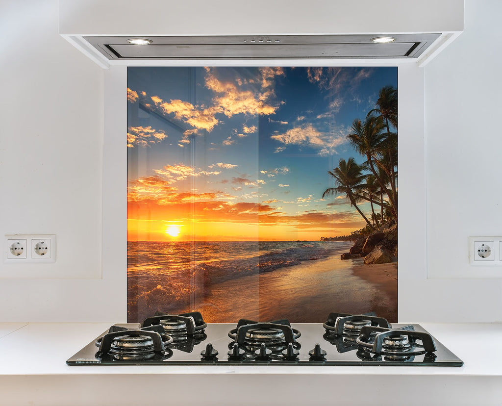 Tropical Sunset Beach Wall Art – Glass Kitchen Backsplash-BacksplashArtworks