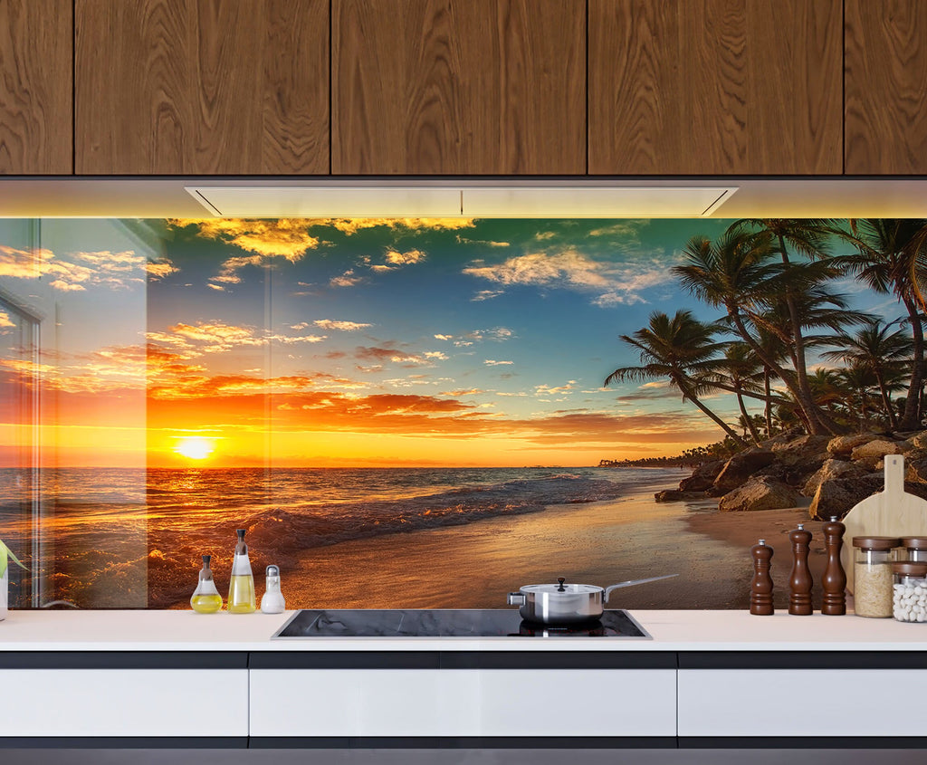 Tropical Sunset Beach Wall Art – Glass Kitchen Backsplash-BacksplashArtworks