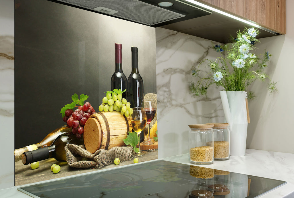 Wine & Cheese Glass Kitchen Backsplash – Wine Barrel Design-BacksplashArtworks