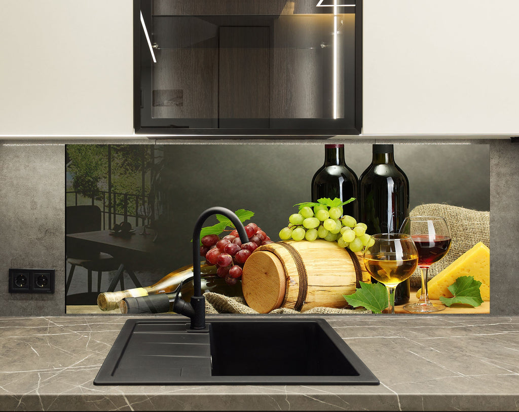 Wine & Cheese Glass Kitchen Backsplash – Wine Barrel Design-BacksplashArtworks