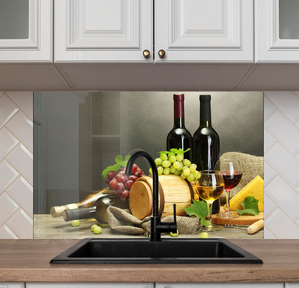 Wine & Cheese Glass Kitchen Backsplash – Wine Barrel Design-BacksplashArtworks