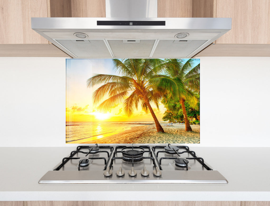 Tropical Beach Sunset Wall Art – Tempered Glass Kitchen Backsplash-BacksplashArtworks