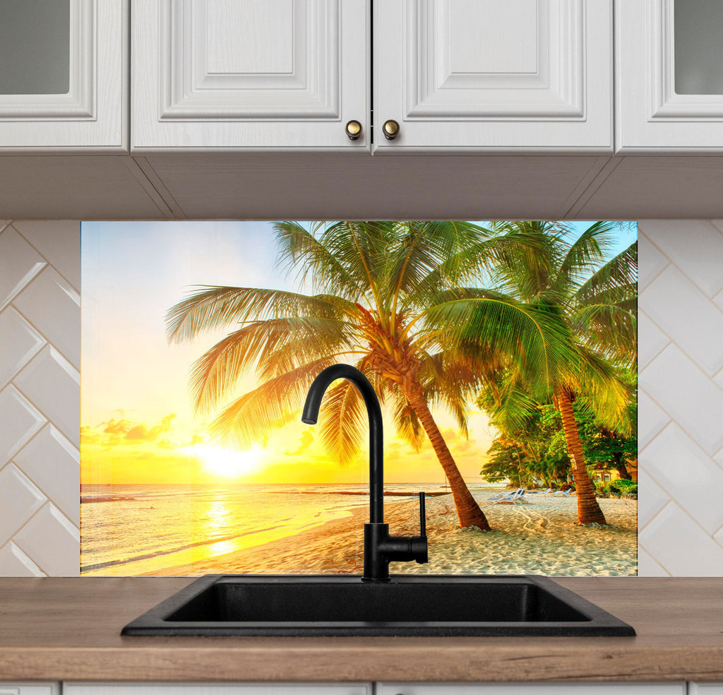 Tropical Beach Sunset Wall Art – Tempered Glass Kitchen Backsplash-BacksplashArtworks