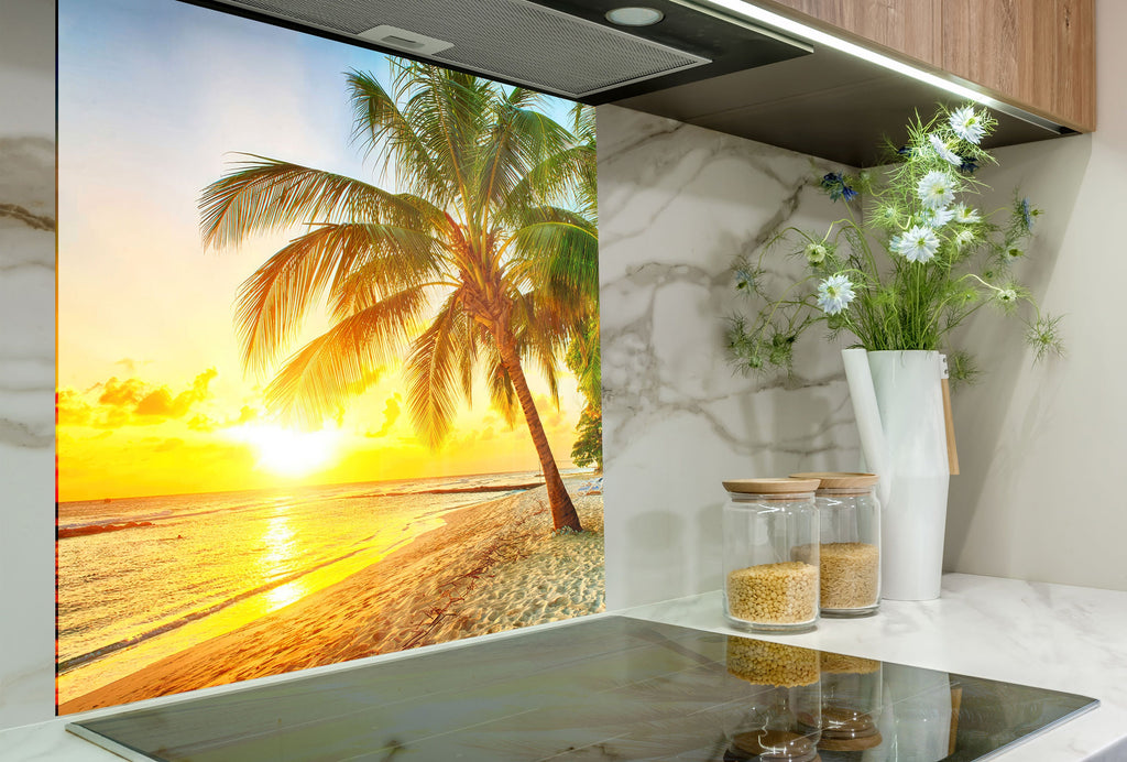 Tropical Beach Sunset Wall Art – Tempered Glass Kitchen Backsplash-BacksplashArtworks