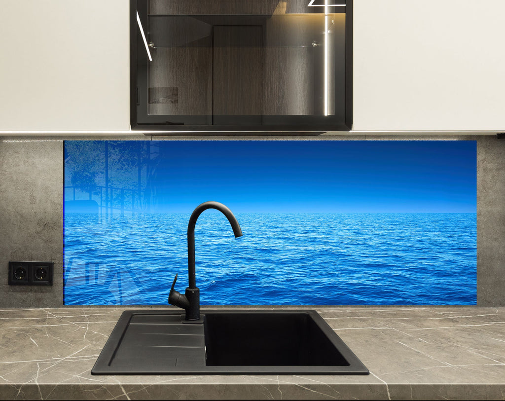 Deep Blue Ocean Wall Art – Tempered Glass Bathroom Backsplash-BacksplashArtworks