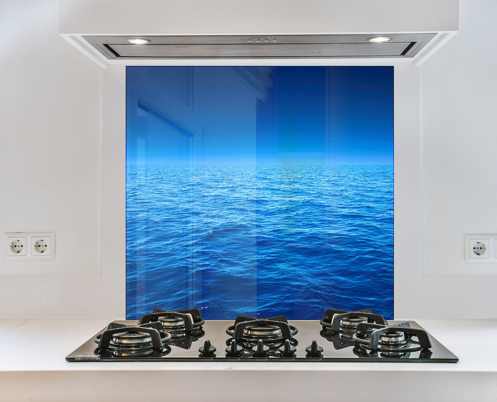 Deep Blue Ocean Wall Art – Tempered Glass Bathroom Backsplash-BacksplashArtworks