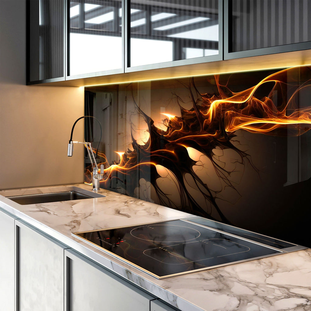 Fiery Abstract Art – Glass Kitchen Backsplash-BacksplashArtworks