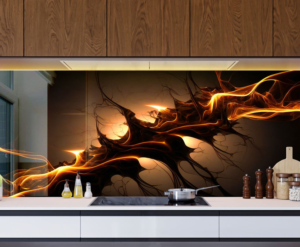 Fiery Abstract Art – Glass Kitchen Backsplash-BacksplashArtworks