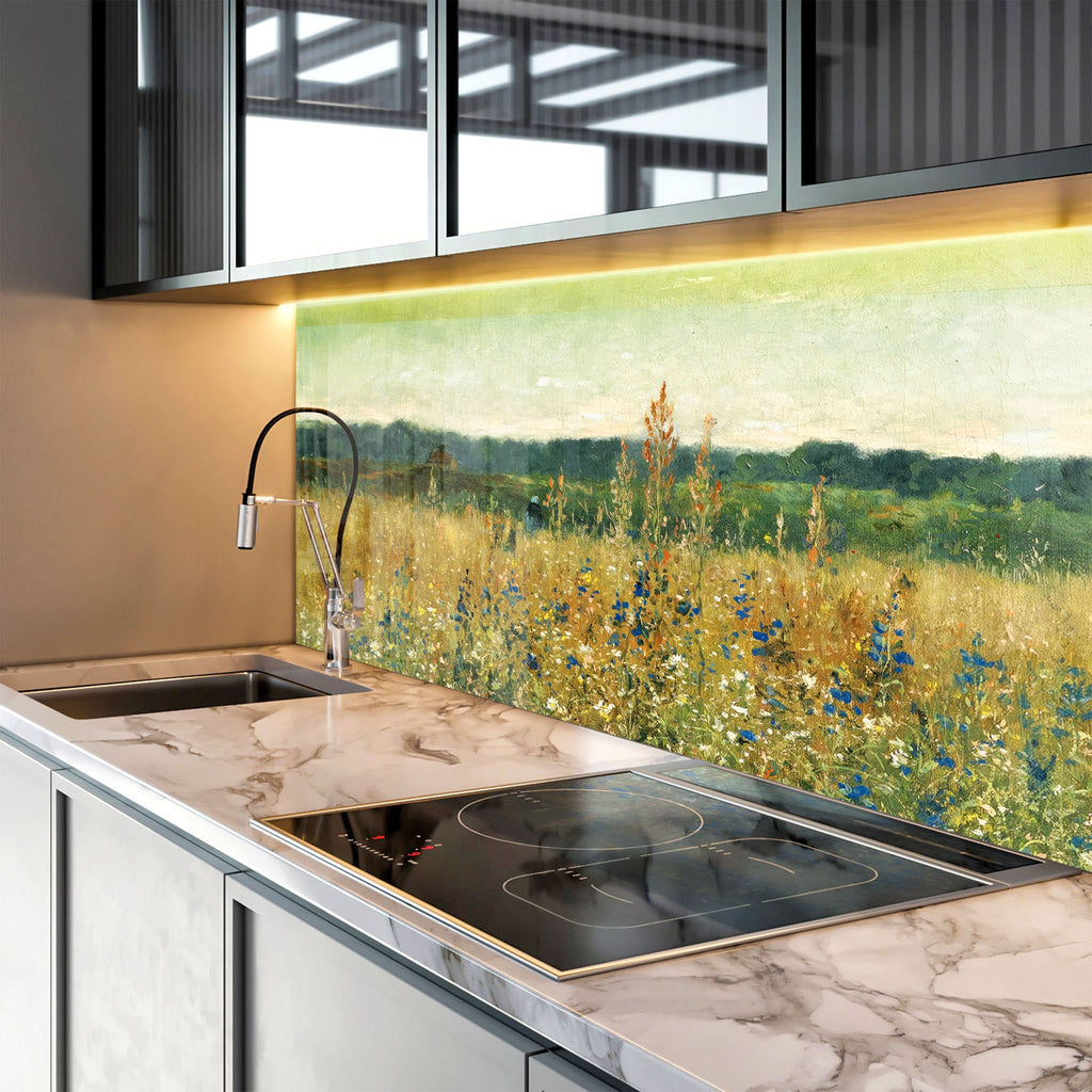 Wildflower Meadow Art - Tempered Glass Kitchen Backsplash-BacksplashArtworks