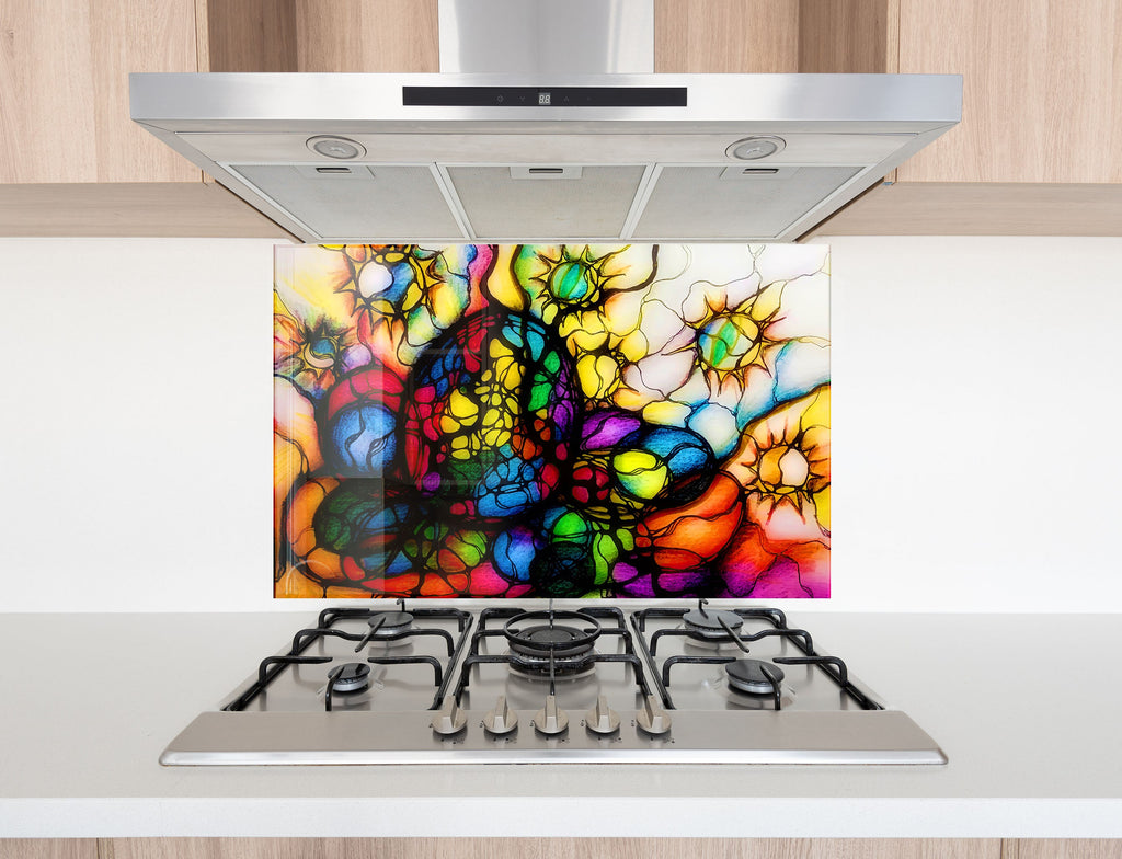 Abstract Stained - Glass Kitchen Backsplash-BacksplashArtworks