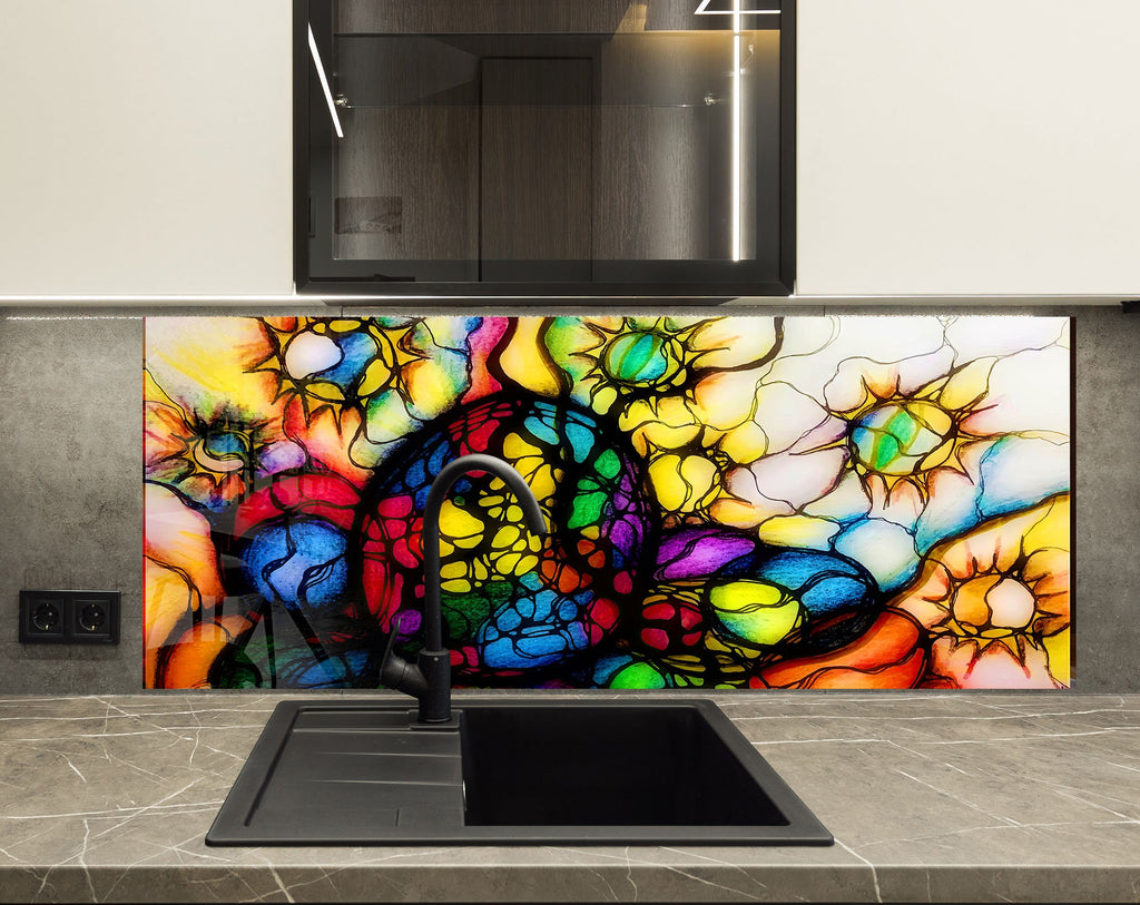 Abstract Stained - Glass Kitchen Backsplash-BacksplashArtworks
