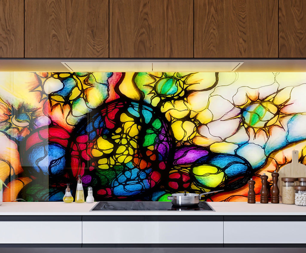 Abstract Stained - Glass Kitchen Backsplash-BacksplashArtworks