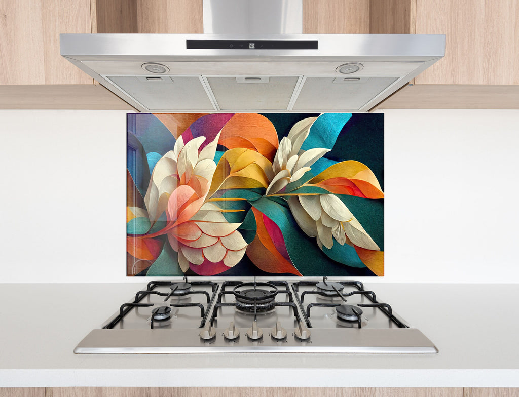 Flower Tempered Glass Backsplash-BacksplashArtworks