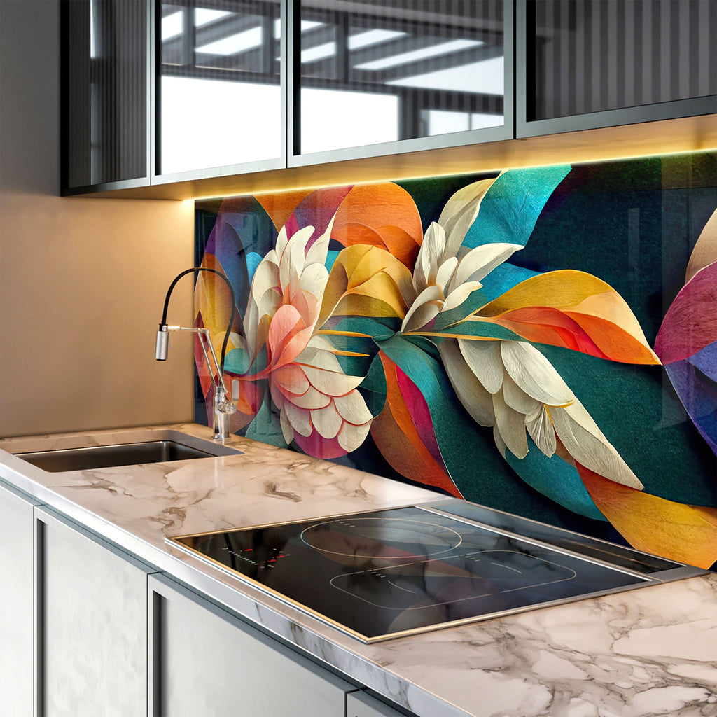 Flower Tempered Glass Backsplash-BacksplashArtworks