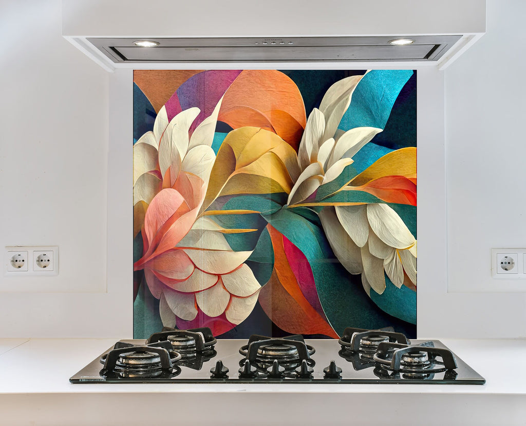 Flower Tempered Glass Backsplash-BacksplashArtworks