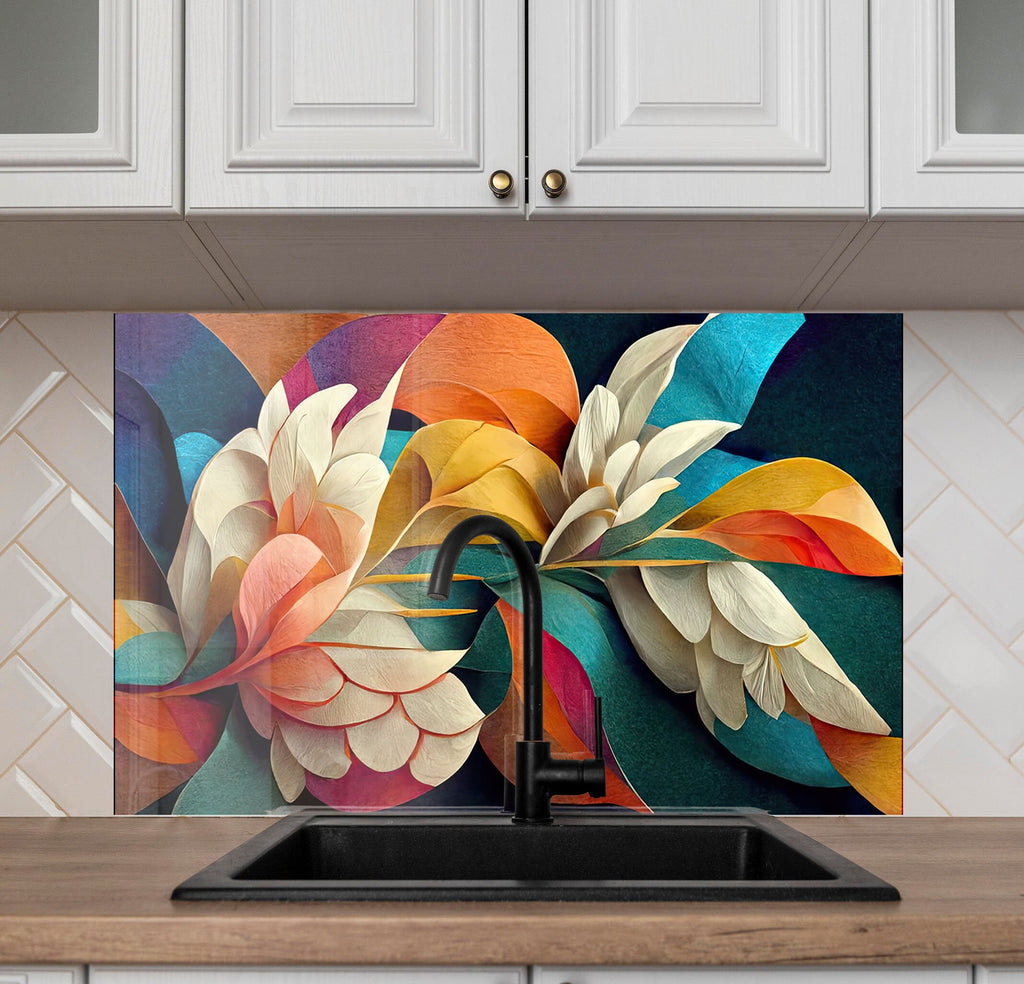 Flower Tempered Glass Backsplash-BacksplashArtworks