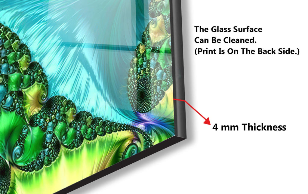 Green Fractal Tempered Glass Backsplash-BacksplashArtworks