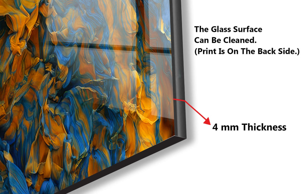 Golden & Blue Marble Waves - Glass Kitchen Backsplash-BacksplashArtworks