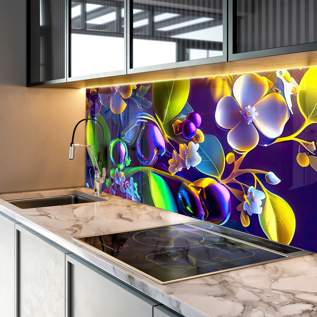 Flower Tempered Glass Backsplash-BacksplashArtworks