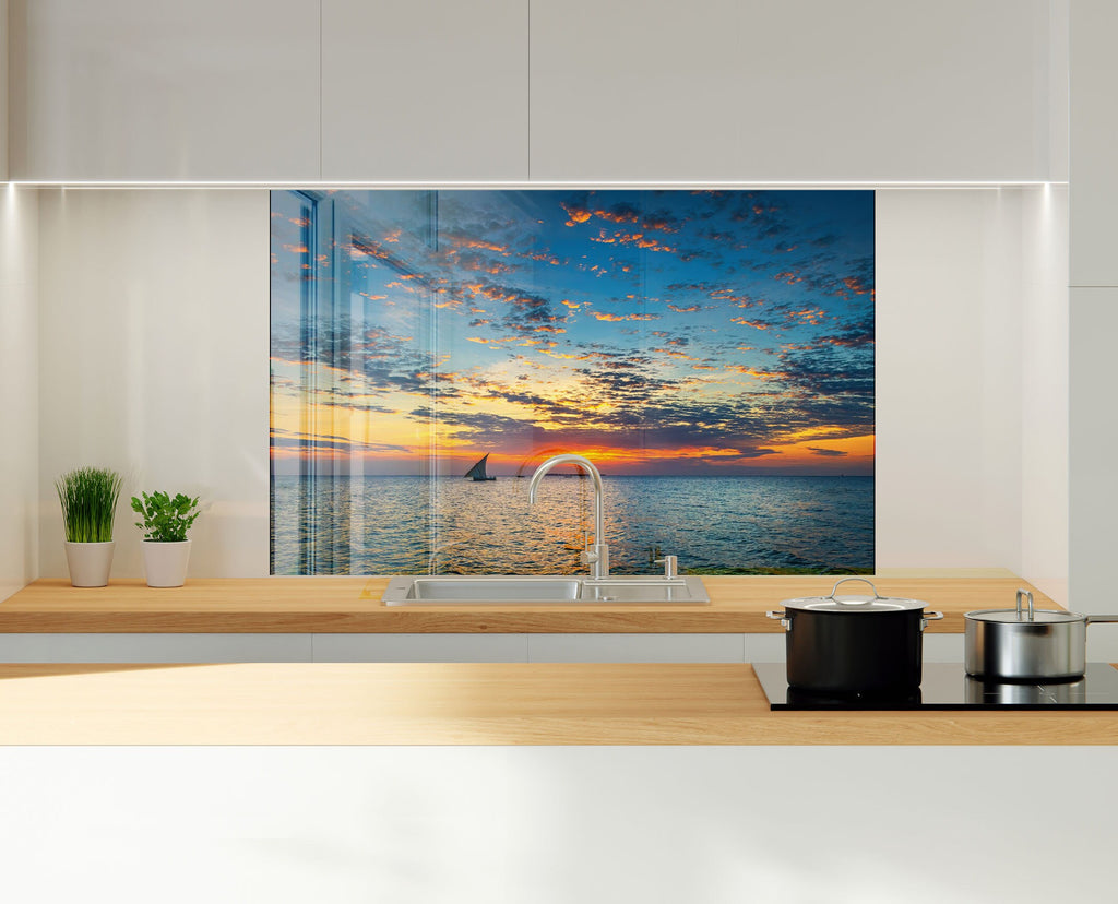 Sailing at Sunset Wall Art - Tempered Glass Kitchen Backsplash-BacksplashArtworks