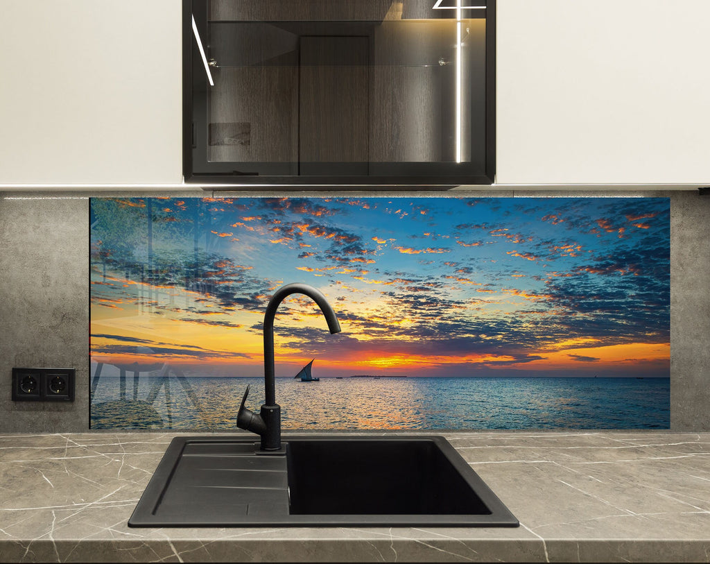 Sailing at Sunset Wall Art - Tempered Glass Kitchen Backsplash-BacksplashArtworks