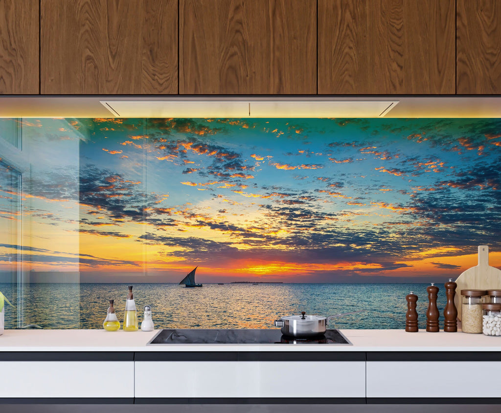 Sailing at Sunset Wall Art - Tempered Glass Kitchen Backsplash-BacksplashArtworks