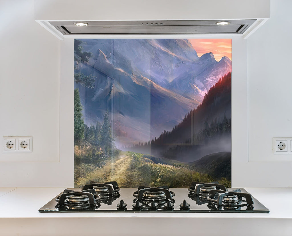 Majestic Mountain Scenery - Glass Kitchen Backsplash-BacksplashArtworks