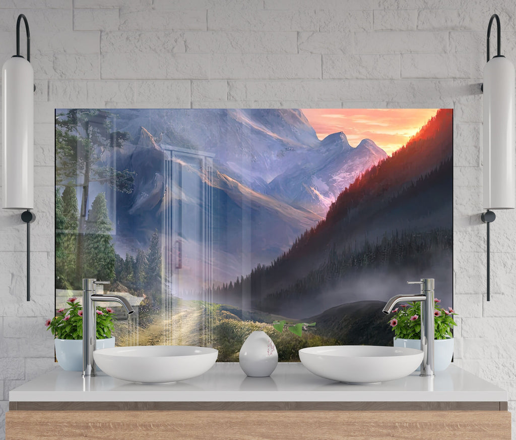 Majestic Mountain Scenery - Glass Kitchen Backsplash-BacksplashArtworks