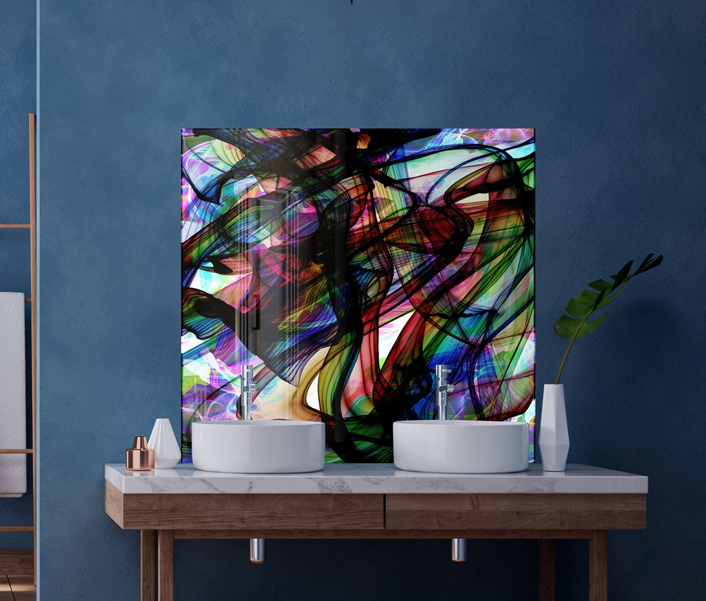 Colorful Abstract Swirl - Glass Kitchen Backsplash-BacksplashArtworks
