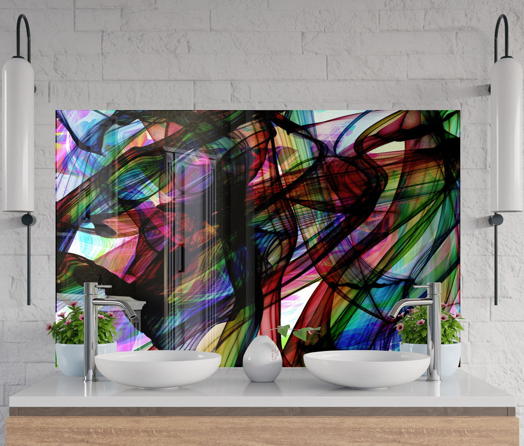 Colorful Abstract Swirl - Glass Kitchen Backsplash-BacksplashArtworks
