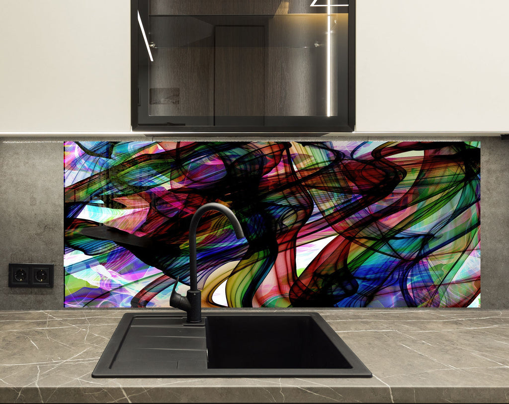 Colorful Abstract Swirl - Glass Kitchen Backsplash-BacksplashArtworks