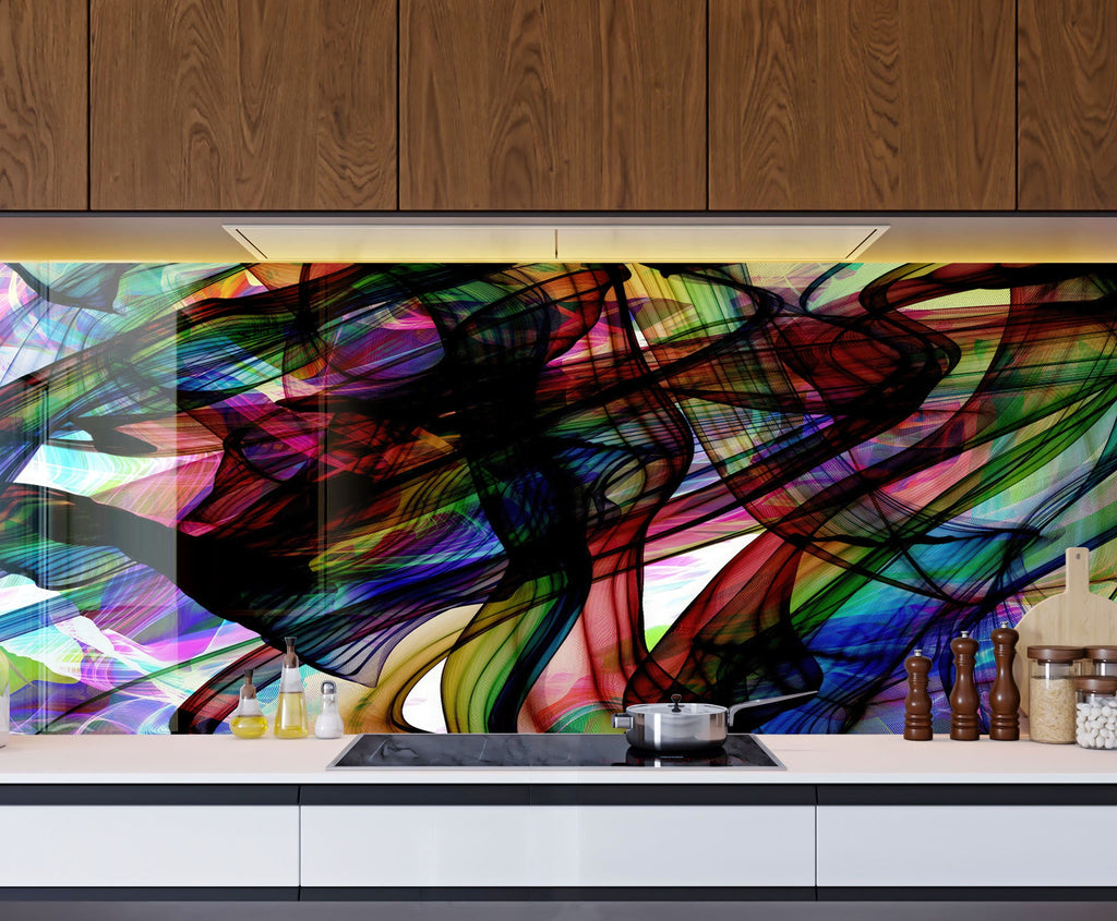Colorful Abstract Swirl - Glass Kitchen Backsplash-BacksplashArtworks