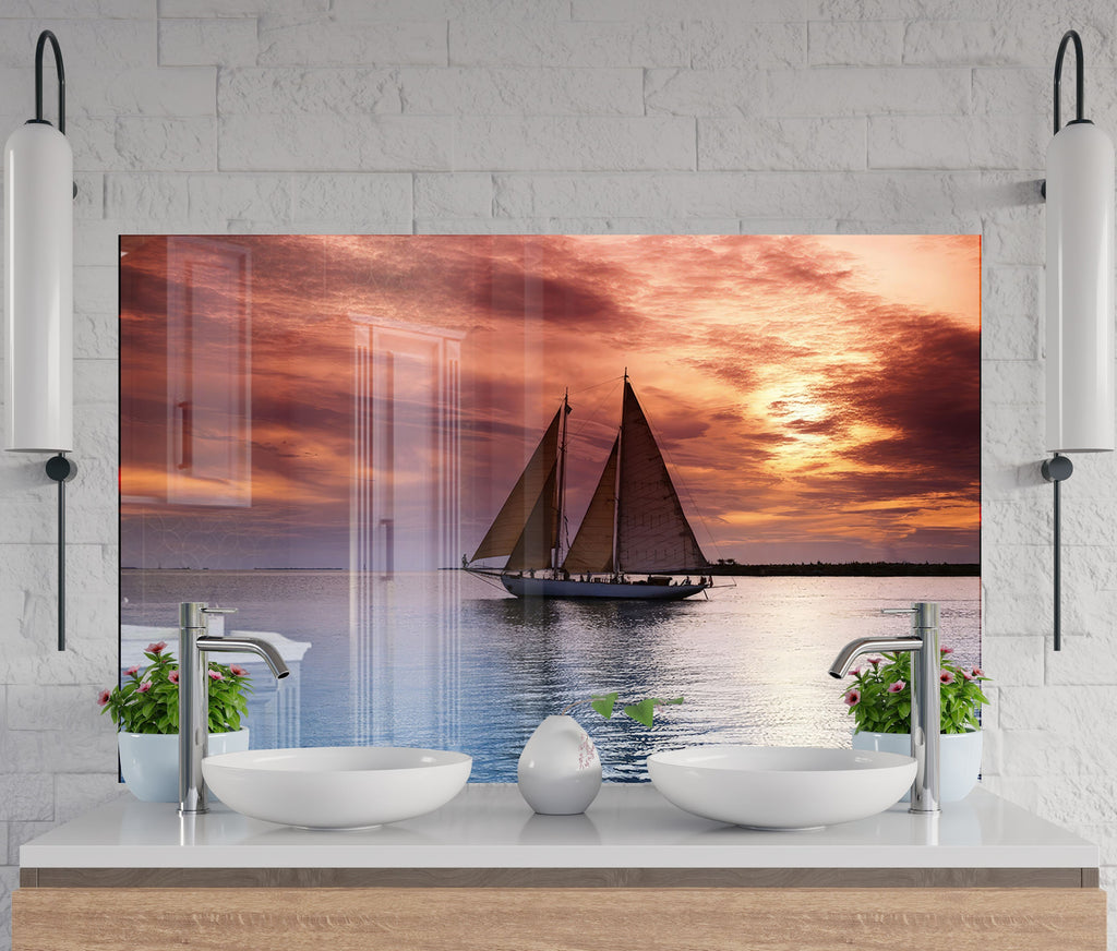 Sailing Sunset Wall Art - Tempered Glass Kitchen Backsplash-BacksplashArtworks