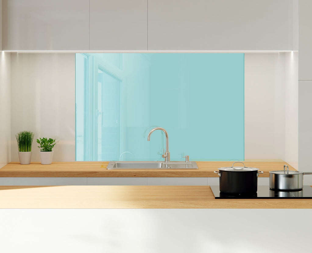 Light Blue-Green - Tempered Glass Kitchen Backsplash-BacksplashArtworks