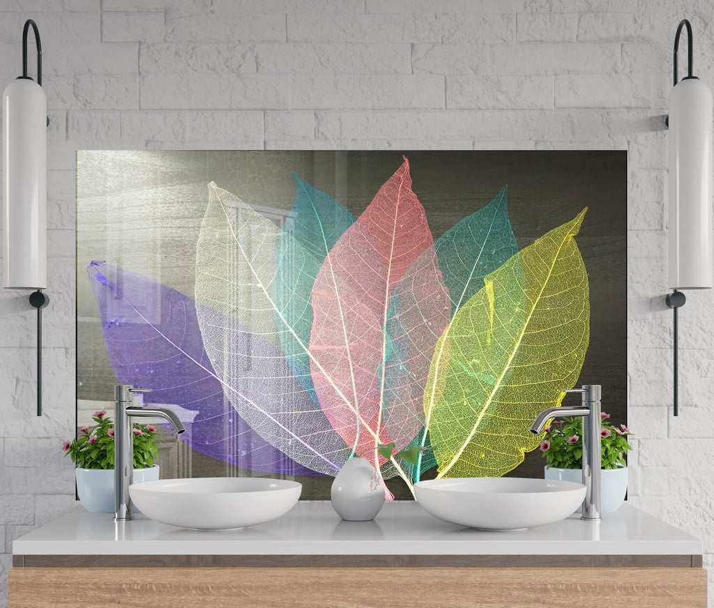 Leaves Tempered Glass Backsplash-BacksplashArtworks