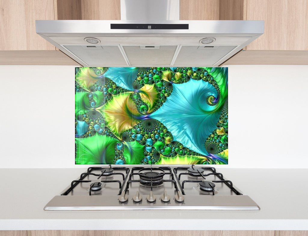 Green Fractal Tempered Glass Backsplash-BacksplashArtworks